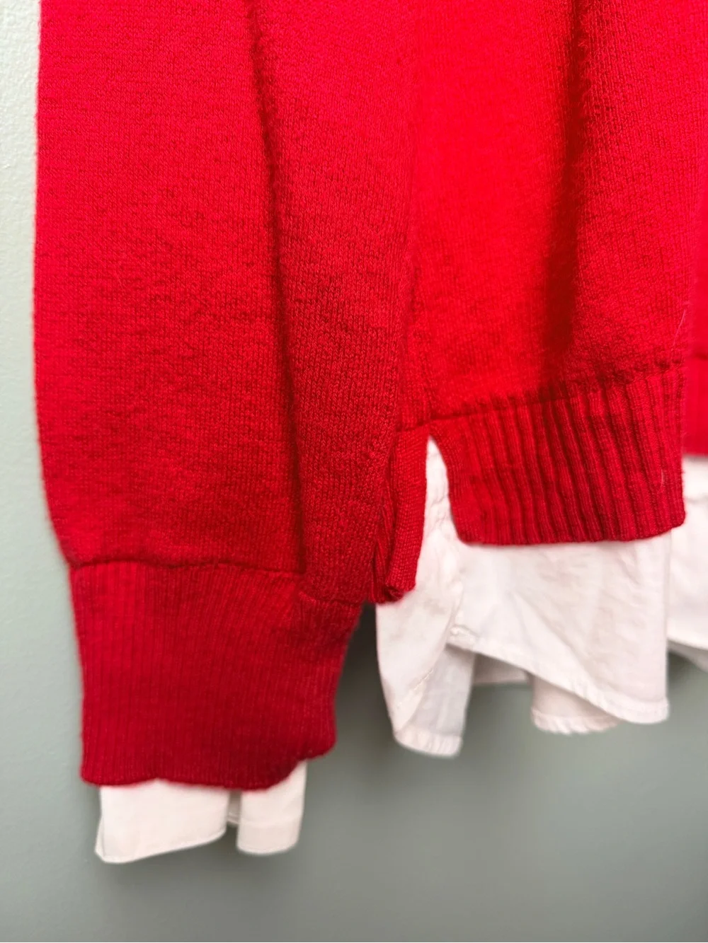 Isaac Mizrahi Bright Red Mock Neck Fair Isle Sweater Layered White Button Down